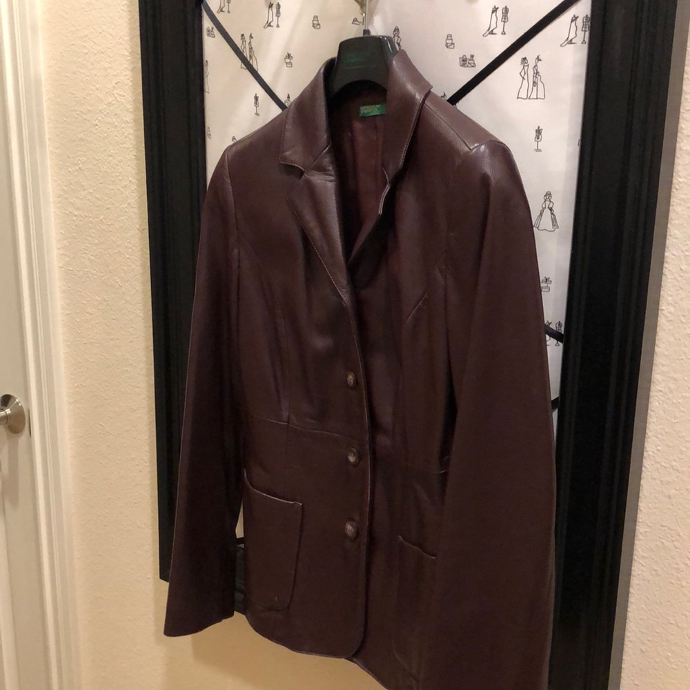 Benetton burgundy leather jacket